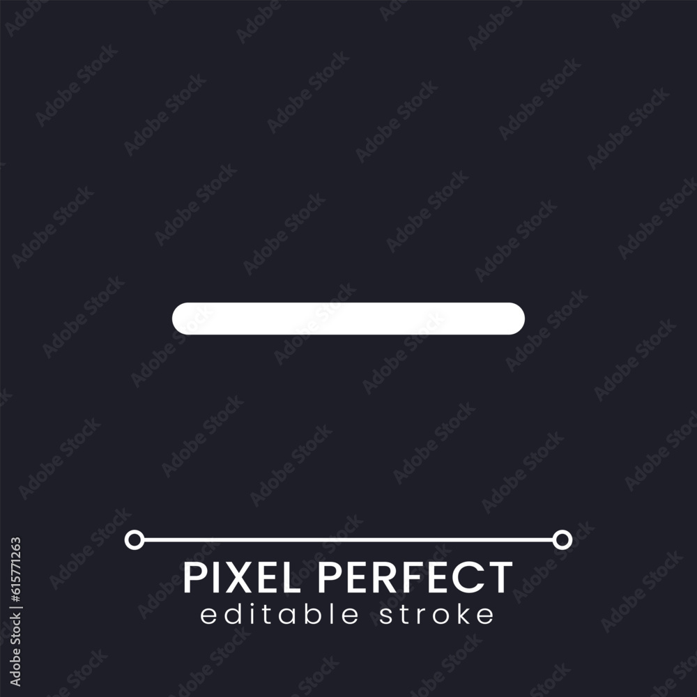 Minus pixel perfect white linear ui icon for dark theme. Delete from chat. Subtraction sign. Vector line pictogram. Isolated user interface symbol for night mode. Editable stroke. Poppins font used Minus pixel perfect white linear ui icon for dark theme. Delete from chat. Subtraction sign. Vector line pictogram. Isolated user interface symbol for night mode. Editable stroke. Poppins font used
