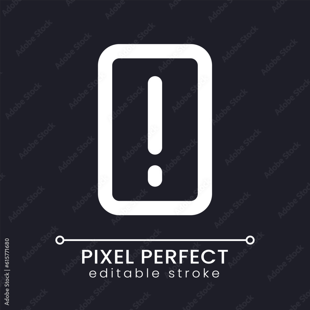Exclamation mark pixel perfect white linear ui icon for dark theme. Require attention. Vector line pictogram. Isolated user interface symbol for night mode. Editable stroke. Poppins font used Exclamation mark pixel perfect white linear ui icon for dark theme. Require attention. Vector line pictogram. Isolated user interface symbol for night mode. Editable stroke. Poppins font used
