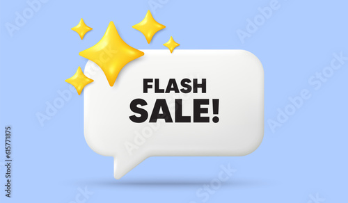 Flash Sale tag. 3d speech bubble banner with stars. Special offer price sign. Advertising Discounts symbol. Flash sale chat speech message. 3d offer talk box. Vector