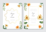 Green flower floral vector watercolor colorful wedding invitation card template set with nude floral decoration