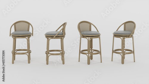 4 different Rattan chair on white background