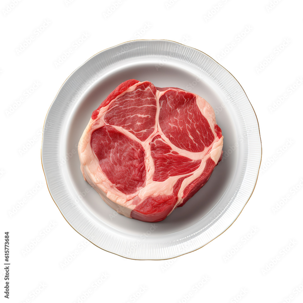 Raw Osso bucco steak, angle view, photo, realistic 3d, steak falling in the air, rare grilled steak collection, ultra realistic, icon, falling flying, detailed, food photo