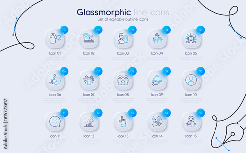 Set of Woman read, Couple and Delegate work line icons for web app. Hold t-shirt, Teamwork question, Dirty mask icons. Stats, Bid offer, Restaurant food signs. Wash hands, Friends chat, Cursor. Vector