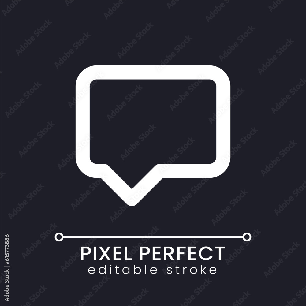 Speech box pixel perfect white linear ui icon for dark theme. Chat conversation. Leave comment. Vector line pictogram. Isolated user interface symbol for night mode. Editable stroke. Poppins font used