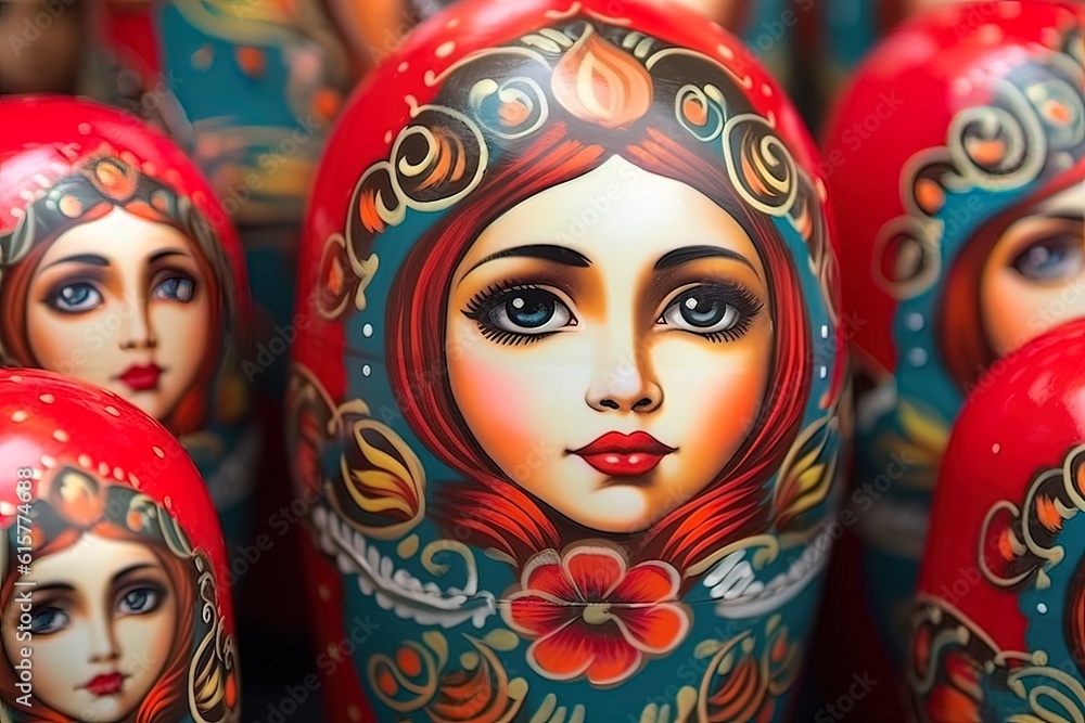 Figurines of Russian matryoshka. Generative AI. Figurines of Russian matryoshka. Generative AI.