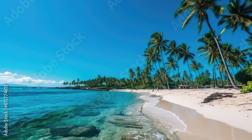 Sunny exotic beach by the ocean with palm trees © Veniamin Kraskov
