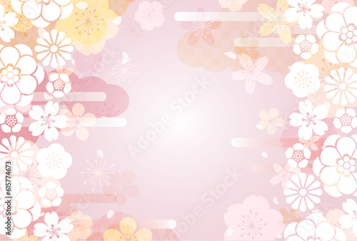 ピンク色の華やかな花柄・和風背景1