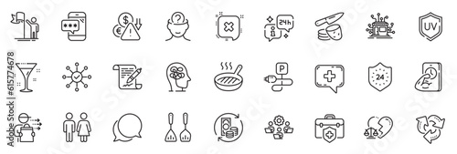 Icons pack as Change money, Charging parking and Food delivery line icons for app include Phone password, Deflation, Cocktail outline thin icon web set. Leadership, Recycle. Vector