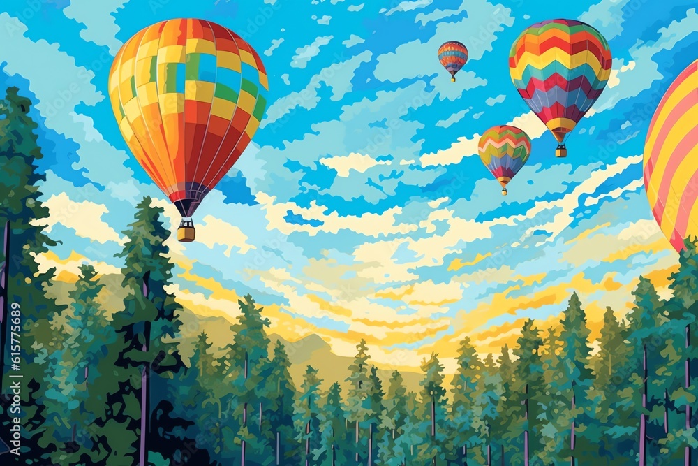Obraz premium A collection of brightly colored hot air balloons