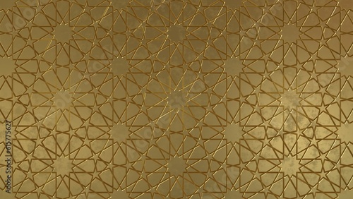 Seamless tileable gold Islamic pattern, dodecagon rosette, geometrical pattern, background, wallpaper