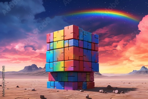 A colossal monolithic Rubiks cube wallpaper photo