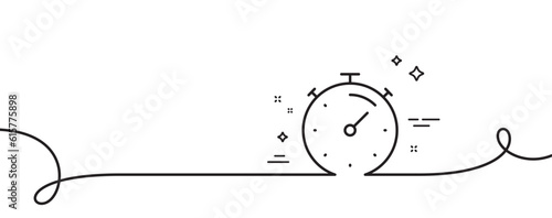 Timer line icon. Continuous one line with curl. Stopwatch time sign. Countdown clock symbol. Timer single outline ribbon. Loop curve pattern. Vector