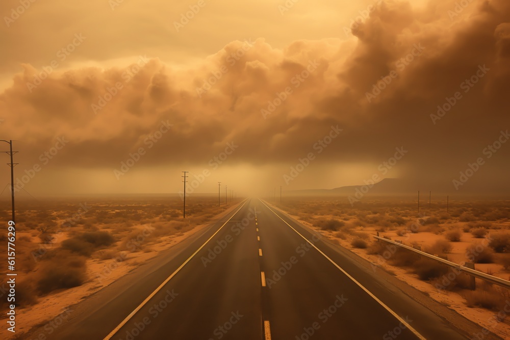 Fototapeta premium A deserted highway swirling dust storms wallpaper