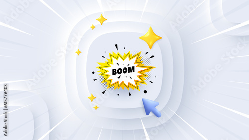 Boom sale sticker. Neumorphic offer 3d banner, poster. Discount banner shape. Coupon bubble icon. Boom sale promo event background. Sunburst banner, flyer or coupon. Vector