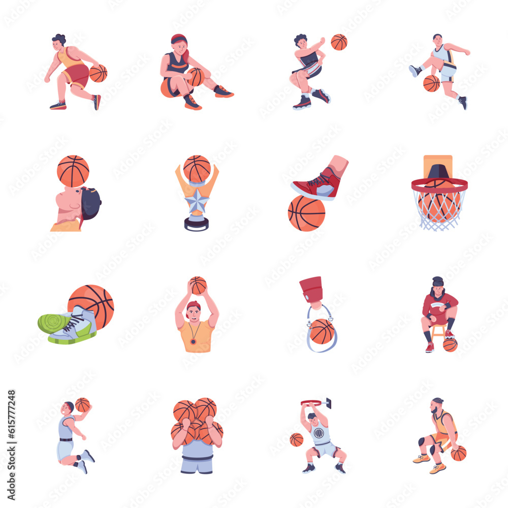 Fototapeta premium Pack of Hoop Players Flat Icons