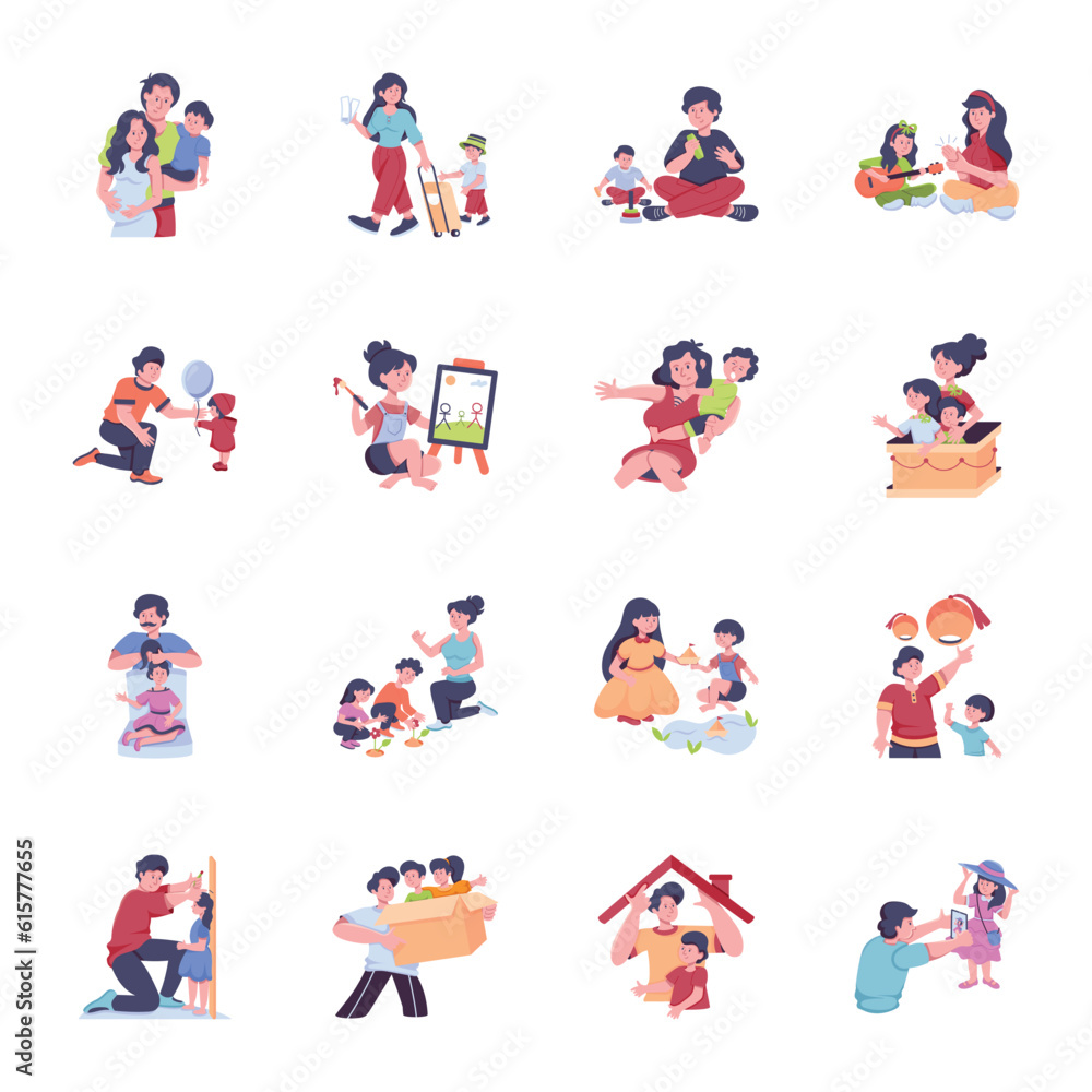 Pack of Family Time Flat Illustrations 

