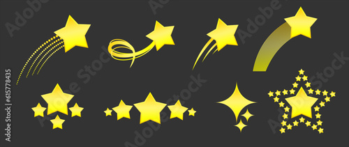 stars collection set of editable yellow color. black background