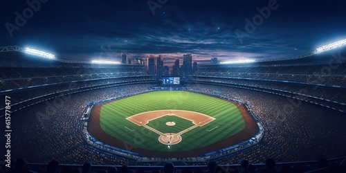 AI Generated. AI Generative. Baseball game sport arena stadium competition evening light play. Graphic Art