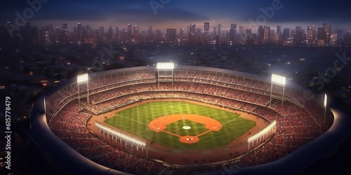 AI Generated. AI Generative. Baseball game sport arena stadium competition evening light play. Graphic Art