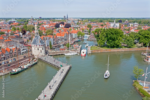 Aerial from the historical city Hoorn in Noord Holland the Netherlands