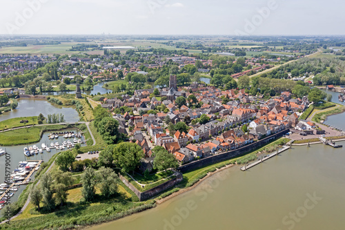 Aerial from the historical city Woudrichem at the river Merwede in the Netherlands © Nataraj