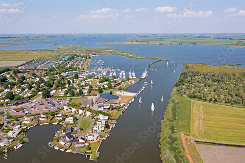 Aerial from water sports in summer at Galamadammen in Friesland the Netherlands photo