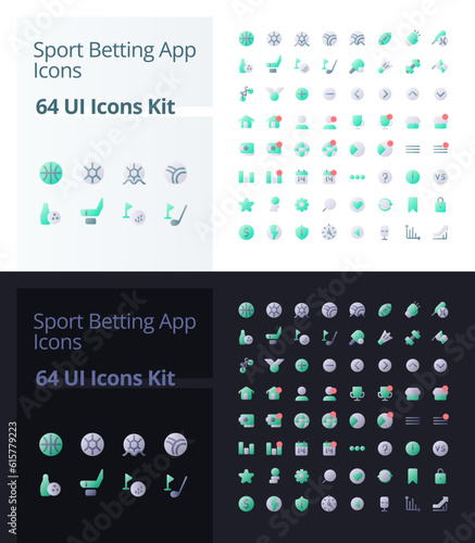 Sport betting app pixel perfect flat gradient two-color ui icons kit for dark, light mode. Gambling online. Vector isolated RGB pictograms. GUI, UX design for web, mobile. Poppins font used