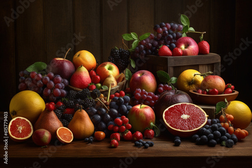 mix of fruits on wood table