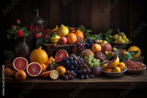 mix of fruits on wood table