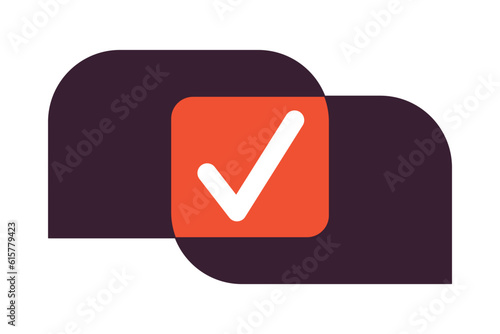 Speech bubbles intersection with check mark flat line color isolated vector icon. Agreement. Editable clip art element on white background. Simple outline cartoon spot illustration for web design