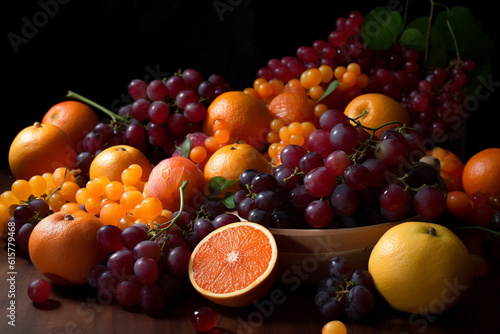 mix of fruits on wooden table