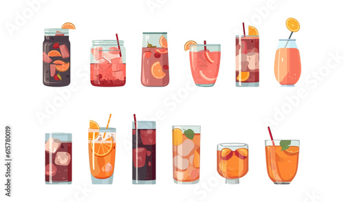 Drinks set flat cartoon isolated on white background. Vector illustration