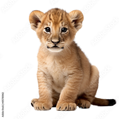 lion cub sitting , isolated on transparent background cutout 