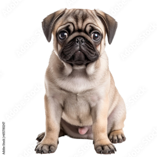 pug dog puppy looking at you   isolated on transparent background cutout 