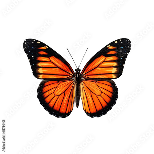 orange black butterfly standing , isolated on transparent background cutout 