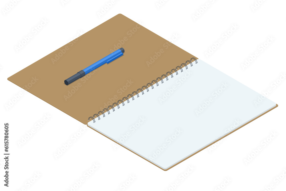 Isometric Notebook and pen isolated on white background Isometric Notebook and pen isolated on white background
