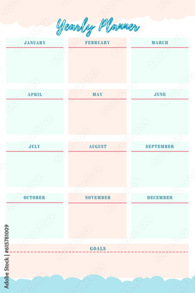 Yearly planner digital printable blank template insert Yearly planner digital printable blank template insert