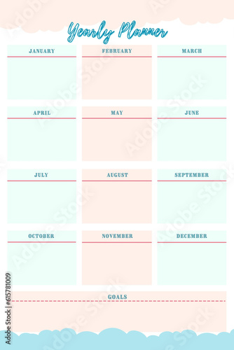 Yearly planner digital printable blank template insert