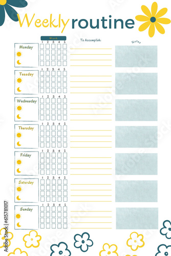Weekly routine planner digital printable blank template insert