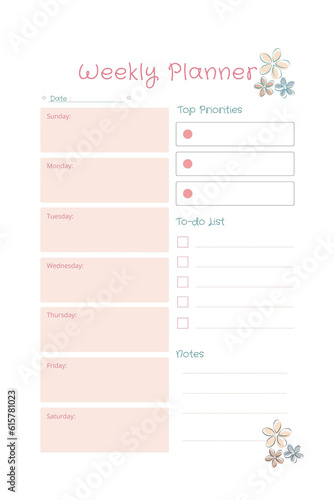 Weekly planner digital printable blank template insert