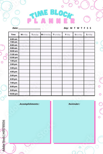 Time block planner digital printable blank template insert