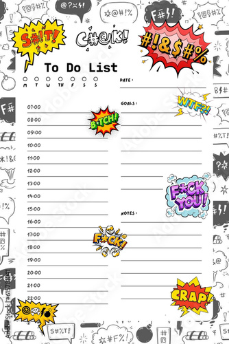 Swear words planner digital printable blank template insert