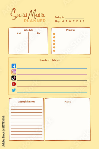 Social media planner digital printable blank template insert