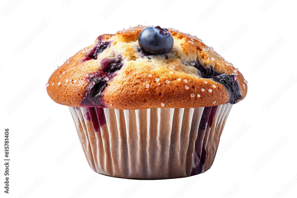 Blueberry muffin isolated on transparent background. Generative Ai - obrazy, fototapety, plakaty 