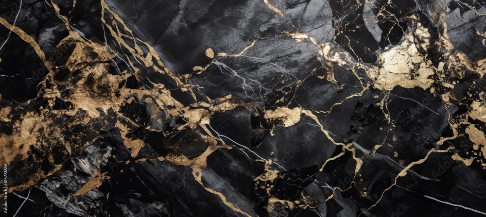 Luxury black gold marble stone texture surface background. Generative AI technology.