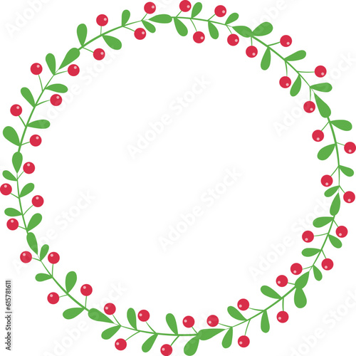 Wild berry with leaves wreath illustration for decotration on Christmas holiday festival, nature food and berry fruit concept.