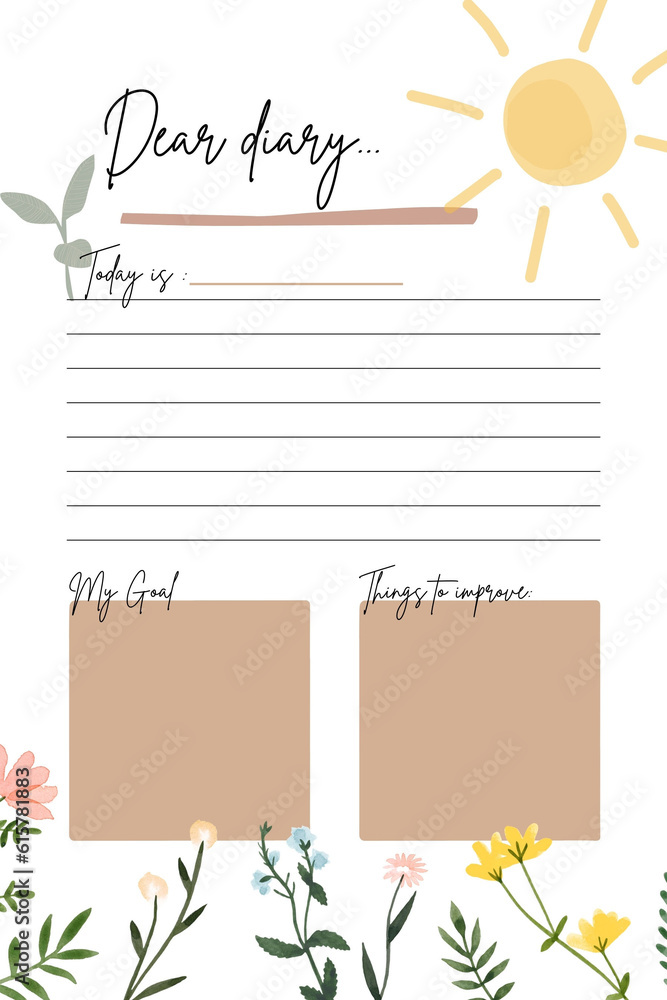 Diary planner digital printable blank template insert