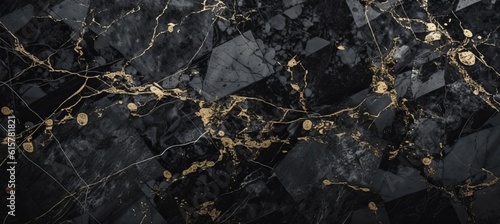 Black gold marble stone surface background. Generative AI technology.