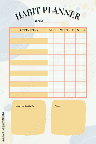 Habit planner digital printable blank template insert