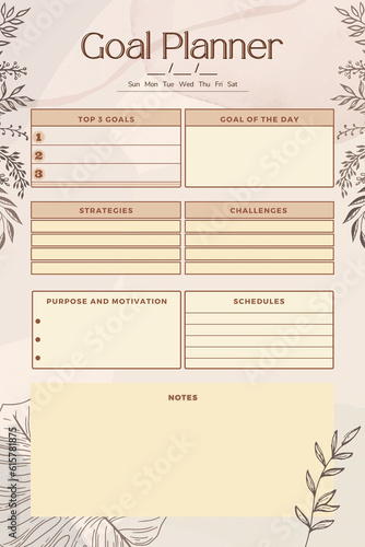 Goals planner digital printable blank template insert